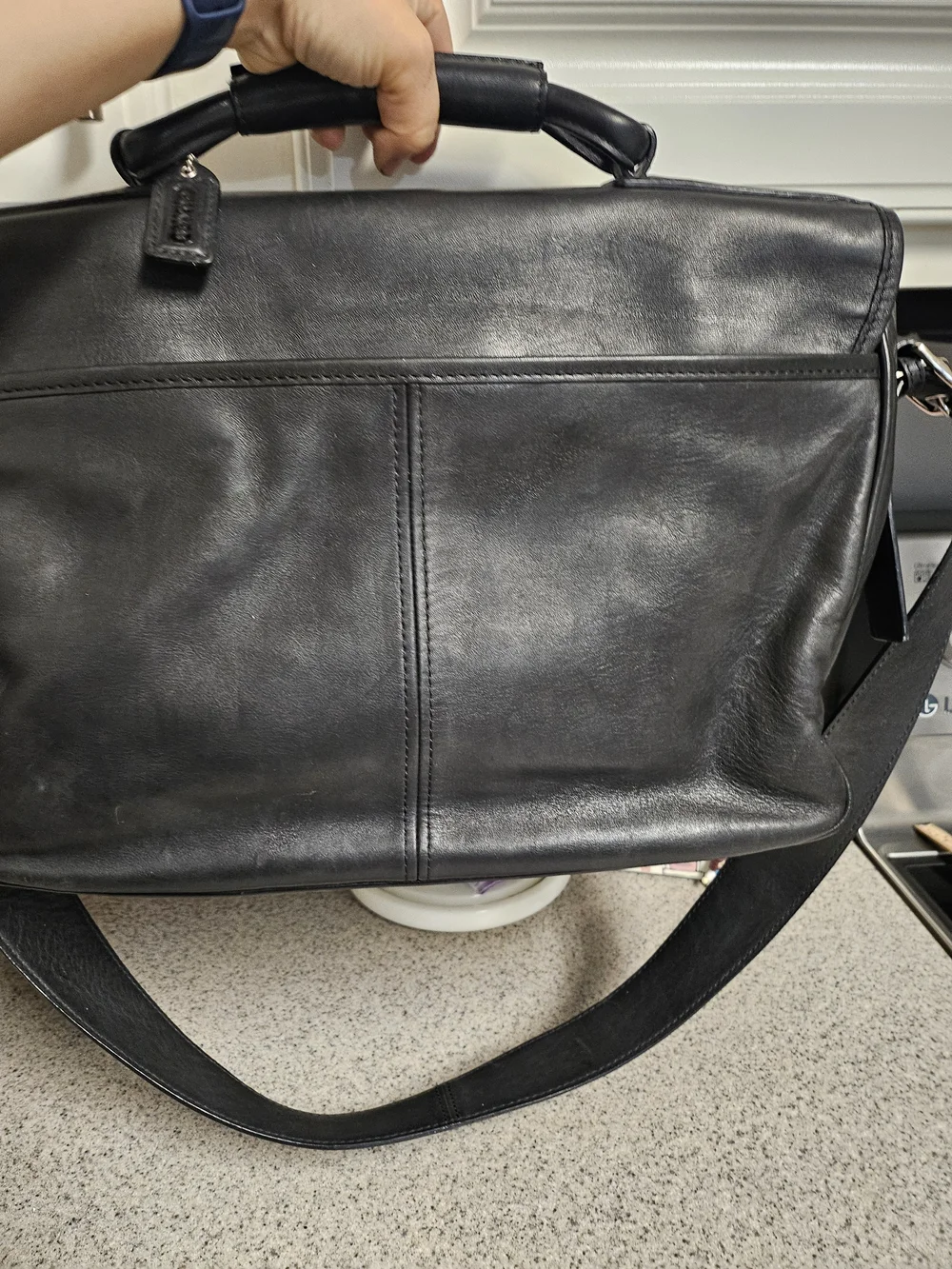 Vtg Coach Briefcase H23-5238 Black Leather Buckle Laptop Bag Clean